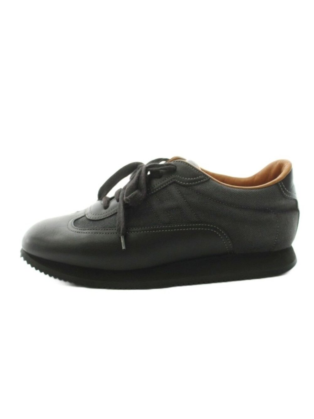 Hermes Quick Sneakers Low Cut Contrast Leather Canvas Black
